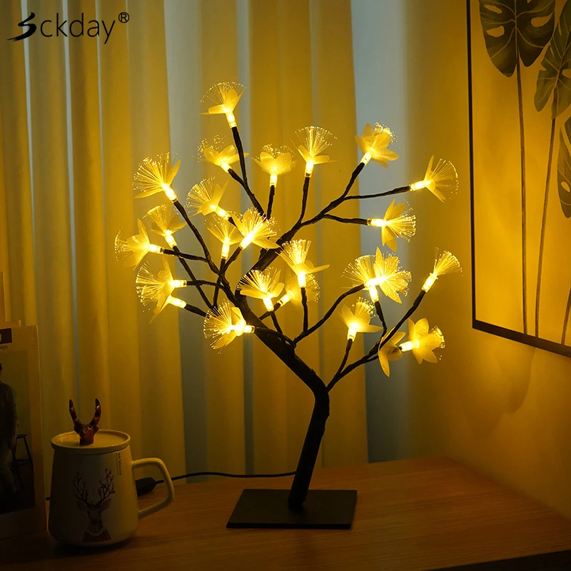 

Светодиодсветодиодный USB оптоволоконная настольная лампа на рождественскую елку с цветами, питание от батарейки, настольная лампа для дома...