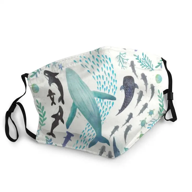 

Sharks Killer Whale Orcas Ocean Play Print Non-Disposable Mouth Face Mask Anti Dust Protection Cover Respirator Mouth-Muffle