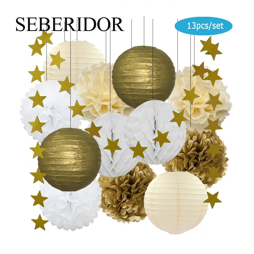 Дешевые День рождения Золотой Серебряный Круглый бумажный шар фонарь Дети