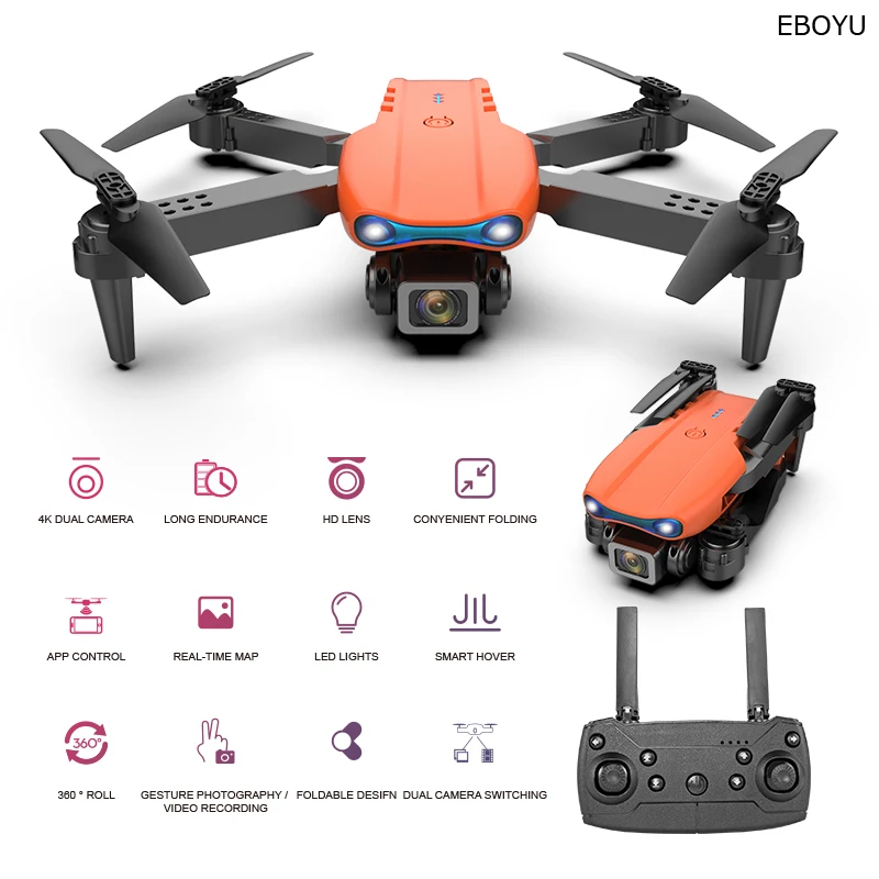 

EBOYU E99PRO RC Drone 2.4Ghz Wifi FPV 4K HD Camera Altitude Hold One Key Return/Landing /Off Headless RC Quadcopter Drone Toy