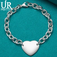 urpretty new 925 sterling silver solid love heart chain bracelet for women wedding engagement party charm jewelry gift