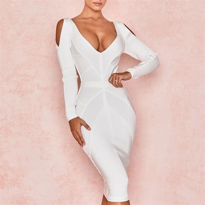 Осенне зимнее платье с длинными рукавами новое модное Бандажное v образным