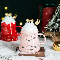 christmas tree ceramic mug coffee cup large capacity spoon with lid afternoon tea party home drinkware gifts