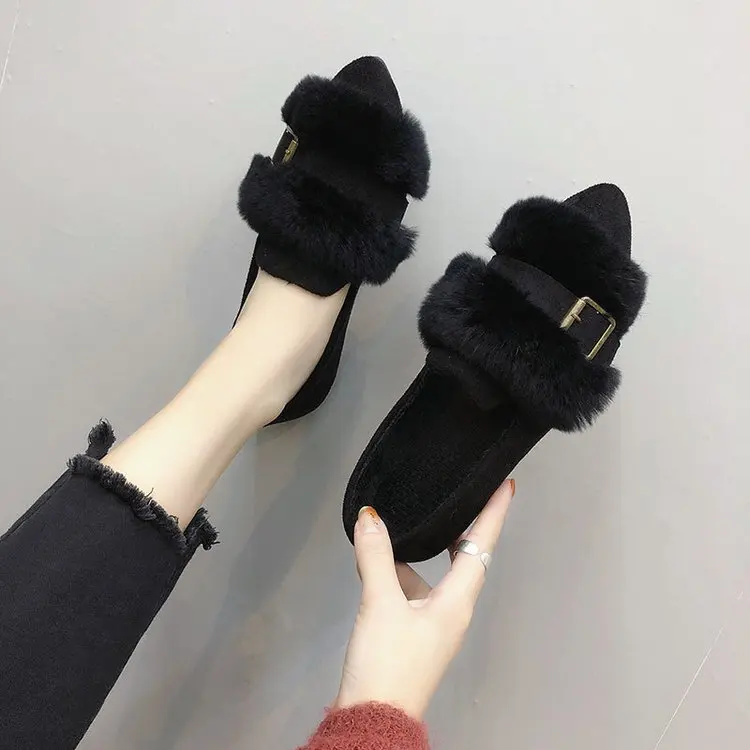 Известный бренд обувь на меху норки женская плоской подошве с острым носком