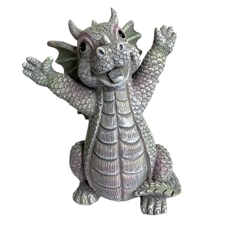 

GXMA Cute Baby Dragon Statue Garden Ornament Art Resin Craft Loong with Small Wing Landscaping Yard Sculptures Decoration for