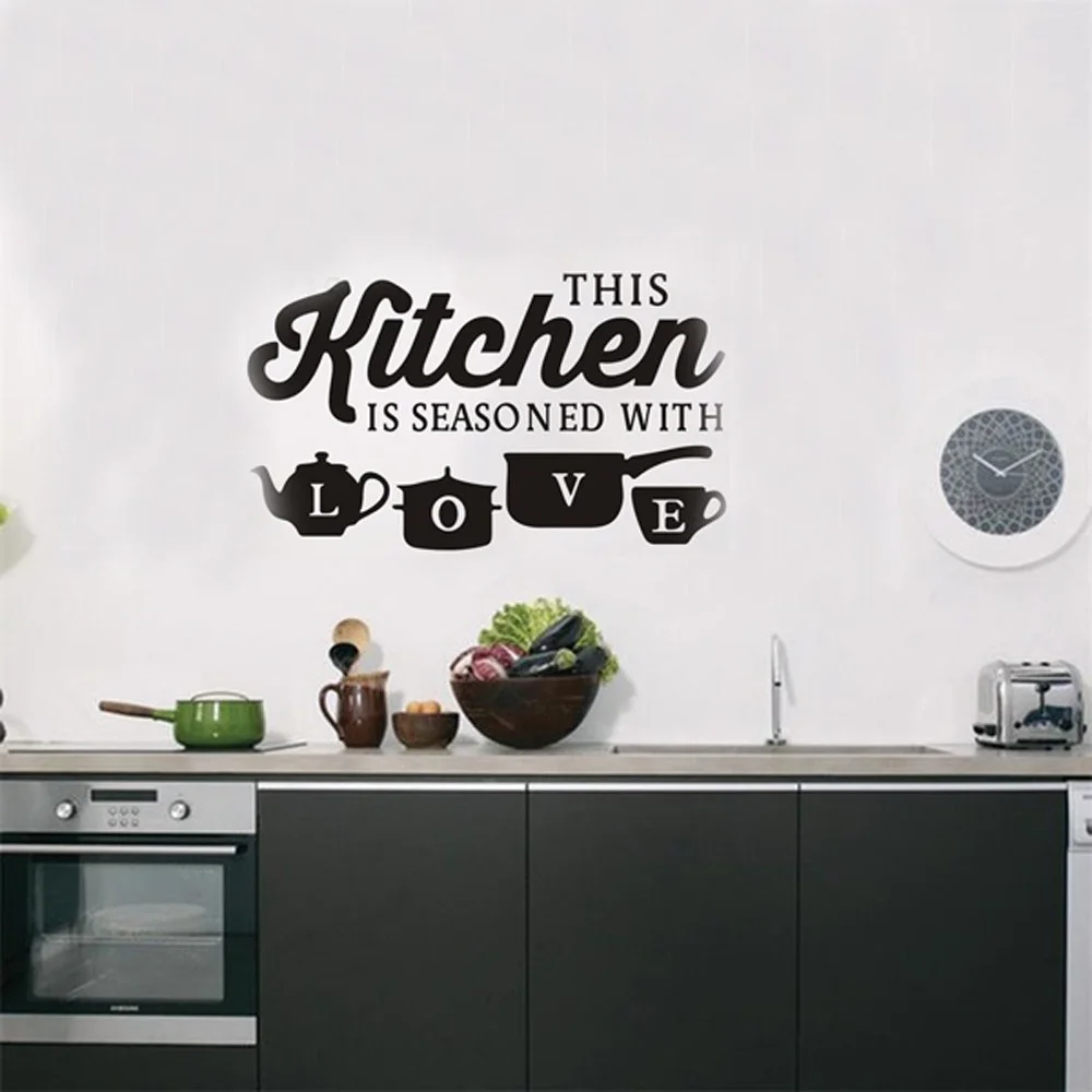 

Fashion Elements Kitchen Restaurant Creative Carved Wall Stickers LOVE Environmental Protection PVC Waterproof Removable Wall