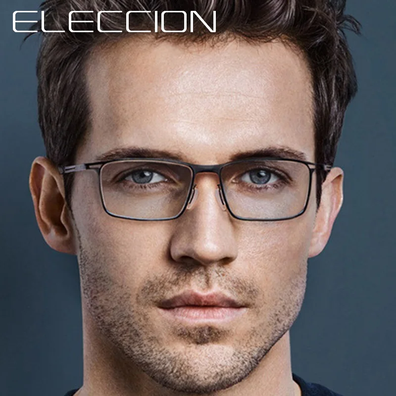 

ELECCION Дания бренд чистая титановая оправа для очков Мужские квадратные очки для близорукости оправа для очков по рецепту мужские Безвинтовы...