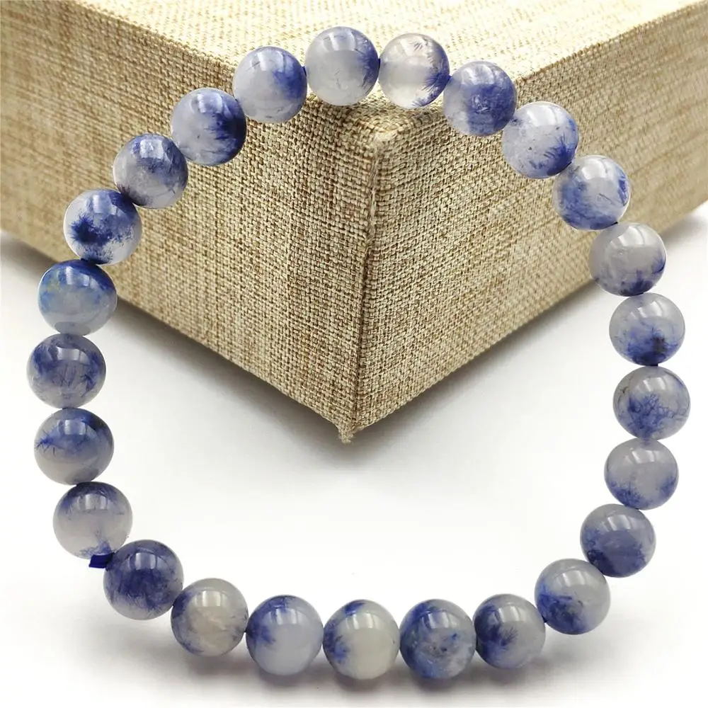 Браслет из натурального синего кварца с рутилированными кристаллами и круглыми