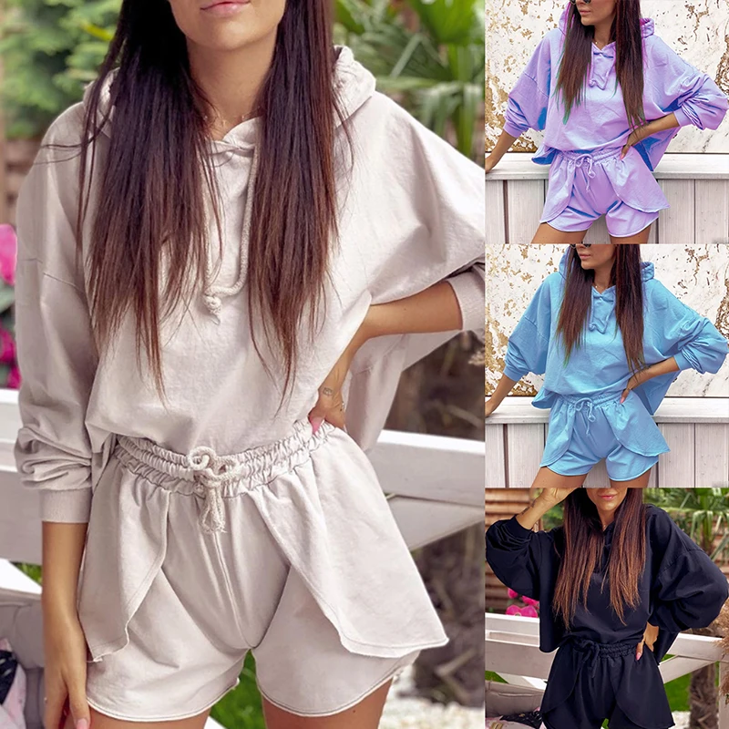 

Women 2 Pieces Sets Solid Long-sleeved Hoodies Sweatshirt And Pants Suits Fitness Crop Top High Waist Leggings Sports Suits