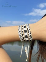 flaneurplanet miyuki beaded friendship bracelets set of 4 thin rope bracelets combo women handmade wrap bracelets black white