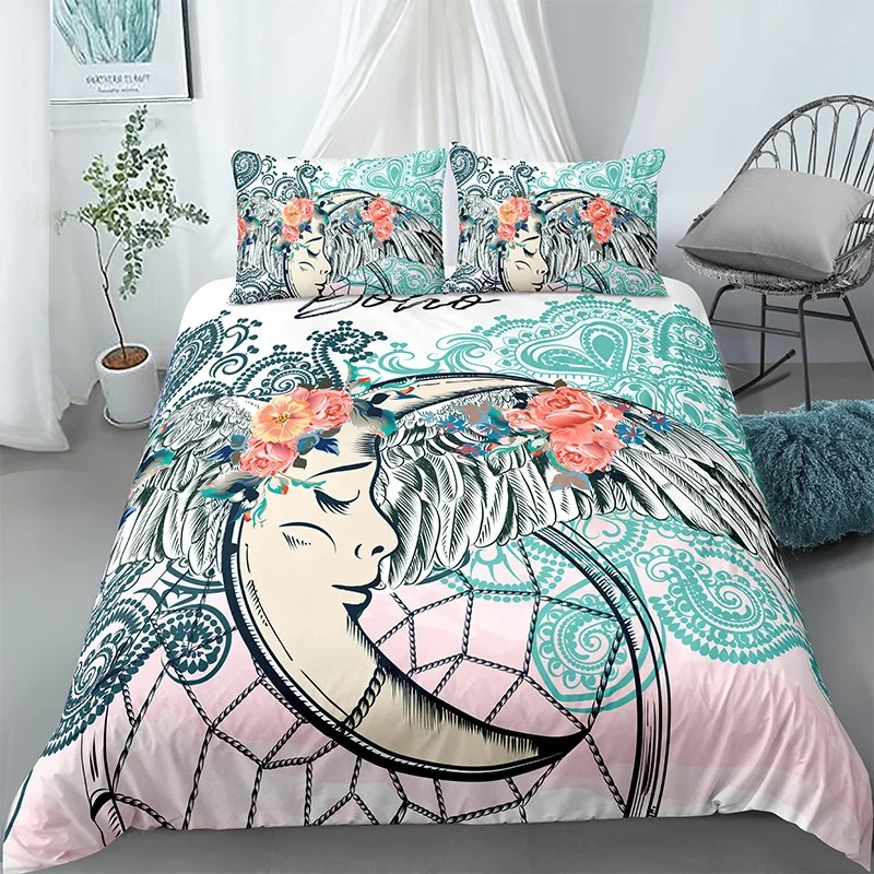 

3D Dream Bedding Sets Feather Moon Duvet Cover Pillowcase Catcher Boho Bed Set Home Textile 2/3pcs