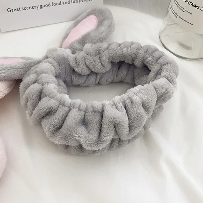 1 шт. серая повязка на голову для макияжа конфетного цвета с кроличьими ушами