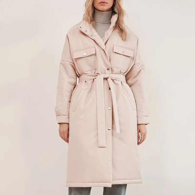 ZOEPO передними карманами парки для женщин со стоячим воротником модные LongCoat