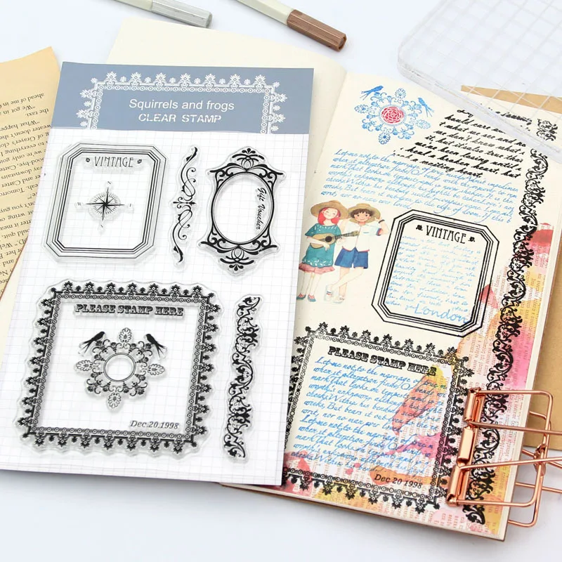 Винтажный кружевной венок резиновые штампы прозрачная рамка для цветов