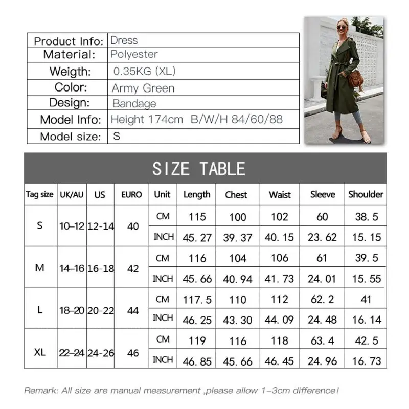 

Womens Autumn Long Sleeve Notched Lapel Collar Windbreaker Jacket Open Front Cardigan Belted High Waist Midi Long Trench Coat