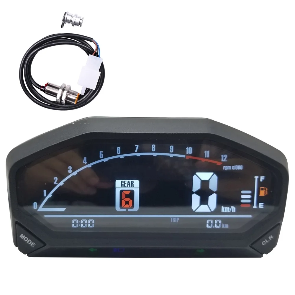 

LCD Display Digital Motorcycle Speedometer with LED Backlight Waterproof tool Odometer Tachometer For 1,2,4 Cylinders YG150-23
