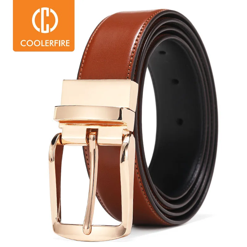 New Reversible Rotated Buckle Double sided belt Belts for Men Genuine Leather Dress Belt HQ116