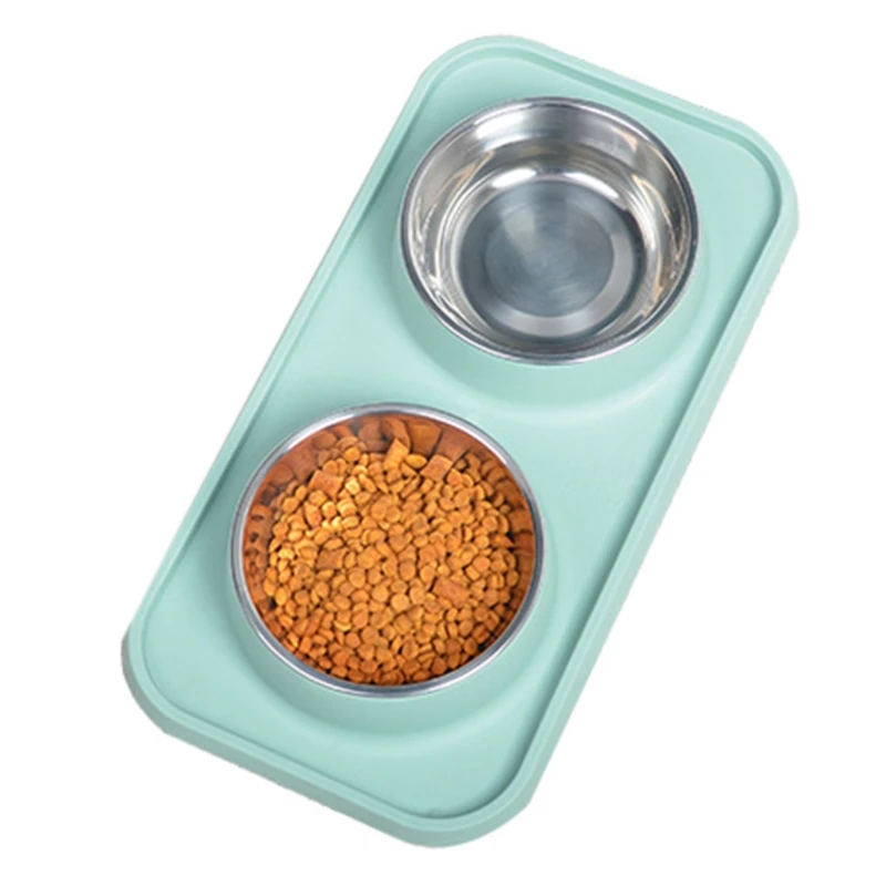 

Creative Anti Leakage Stainless Steel Double Bowl with Non-Slip Bottom Pad LXAF