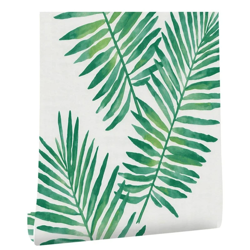 

Самоклеящиеся обои с зелеными листьями, ПВХ Стикеры для мебели, 45 см x 6 м, водонепроницаемые, для полки, кухонной стойки, настенного стола, «с...