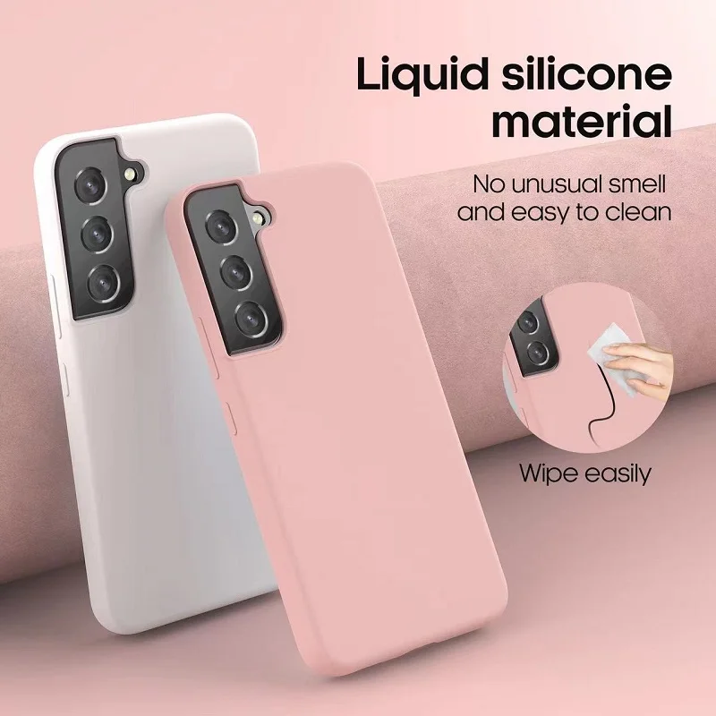 

Простой однотонный жидкий силиконовый чехол для телефона со встроенной микрофиброй, защита от царапин, чехол для Samsung Galaxy S22 Plus Ultra