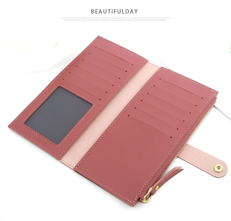 

Solid color PU leather money bag for women long wallet ladies fashion zipper buckle clutch wallet coin purse handbag card holder