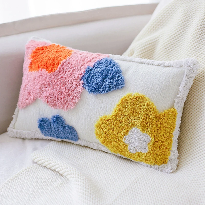 Cute Little Daisy Fluffy Sofa Pillowcase Nordic Style Geometric Flowers Pattern Decorative Pillows Case Waist Back Cushion Cover | Дом и сад