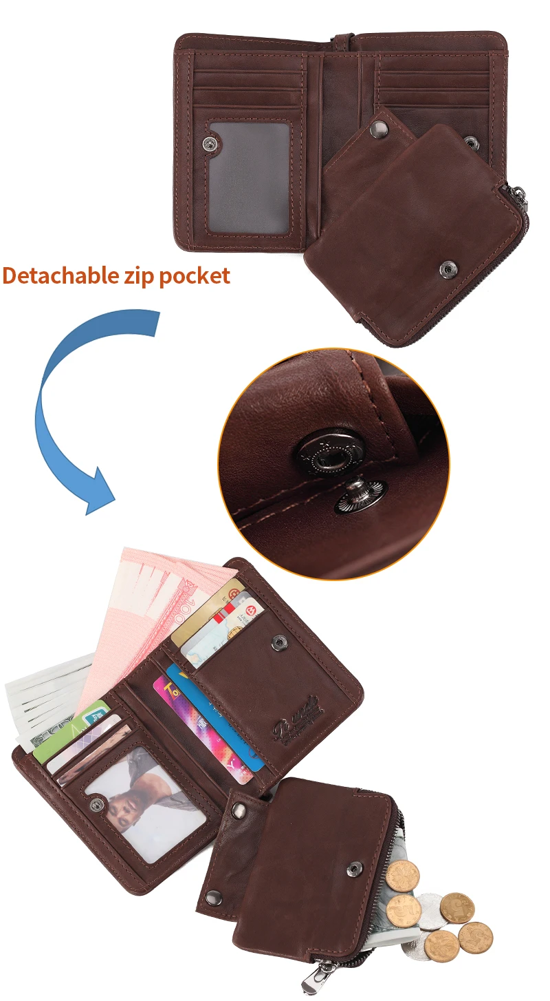 Мужской кошелек из натуральной кожи RFID, Мужской органайзер, карманы для монет, тонкий модный зажим на молнии, кошелек, держатель для карт, короткий кошелек из воловьей кожи, Новинка