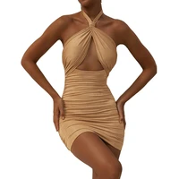 women sexy hollow bandage cross halter dress fashion slim sleeveless clothing street lady trend mini dresses 2021