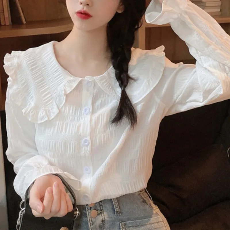 

Early Autumn 2021 Chiffon Shirt Baby Collar Design Sense White Bottomed Shirt Chic Top Women's Wear Rac
