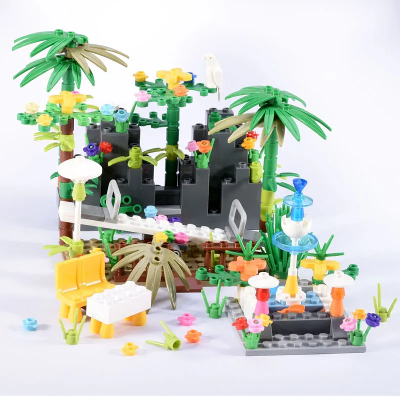 

COLOQY Toys Rain Forest Blocks Rain Animal Jungle Bush Flower Tree Plants Building Blocks Assemble Compatible Brands Baseplate