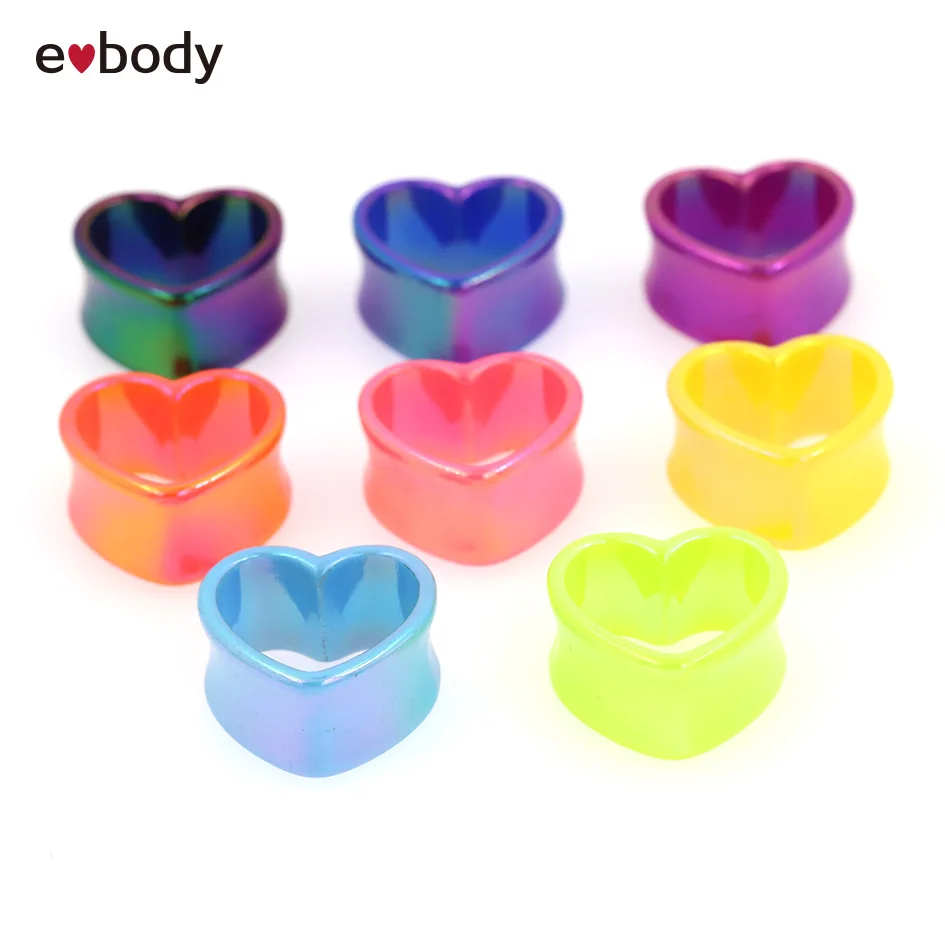 

Карамельный цвет акрила в форме сердца Вилки и тоннелей уха Носилки Пирсинг Серьга с ножными креплениями, комплект из 2 предметов