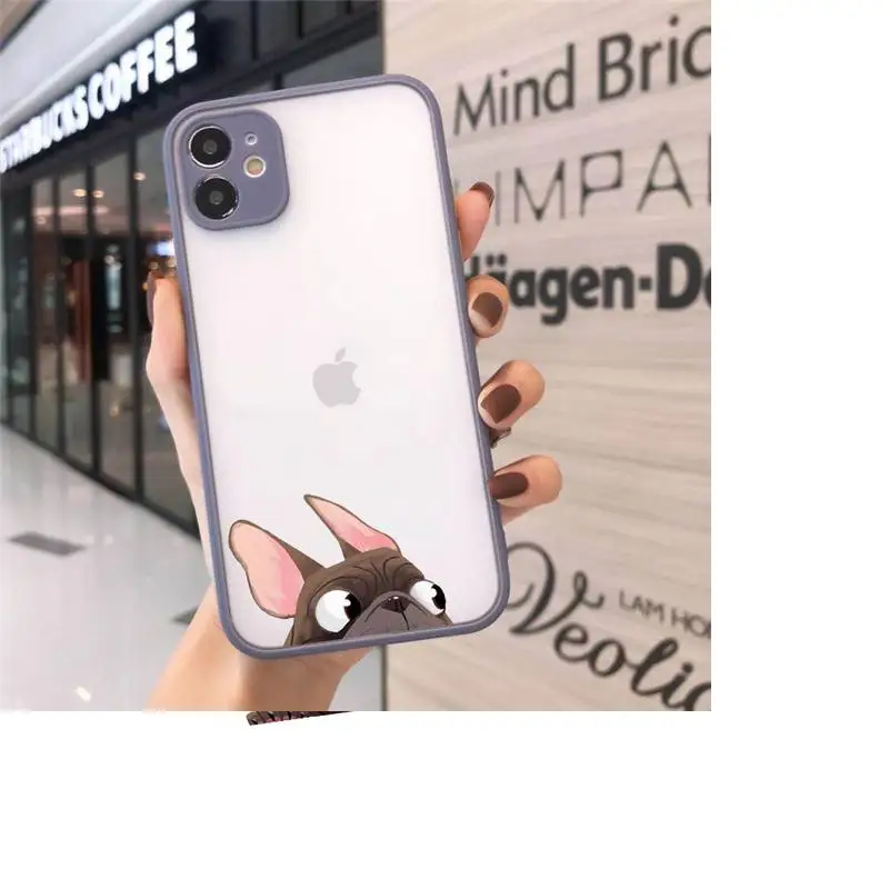 

French Bulldog Pug Dog Cute pet Phone Cases Matte Transparent for iPhone 7 8 11 12 s mini pro X XS XR MAX Plus cover funda