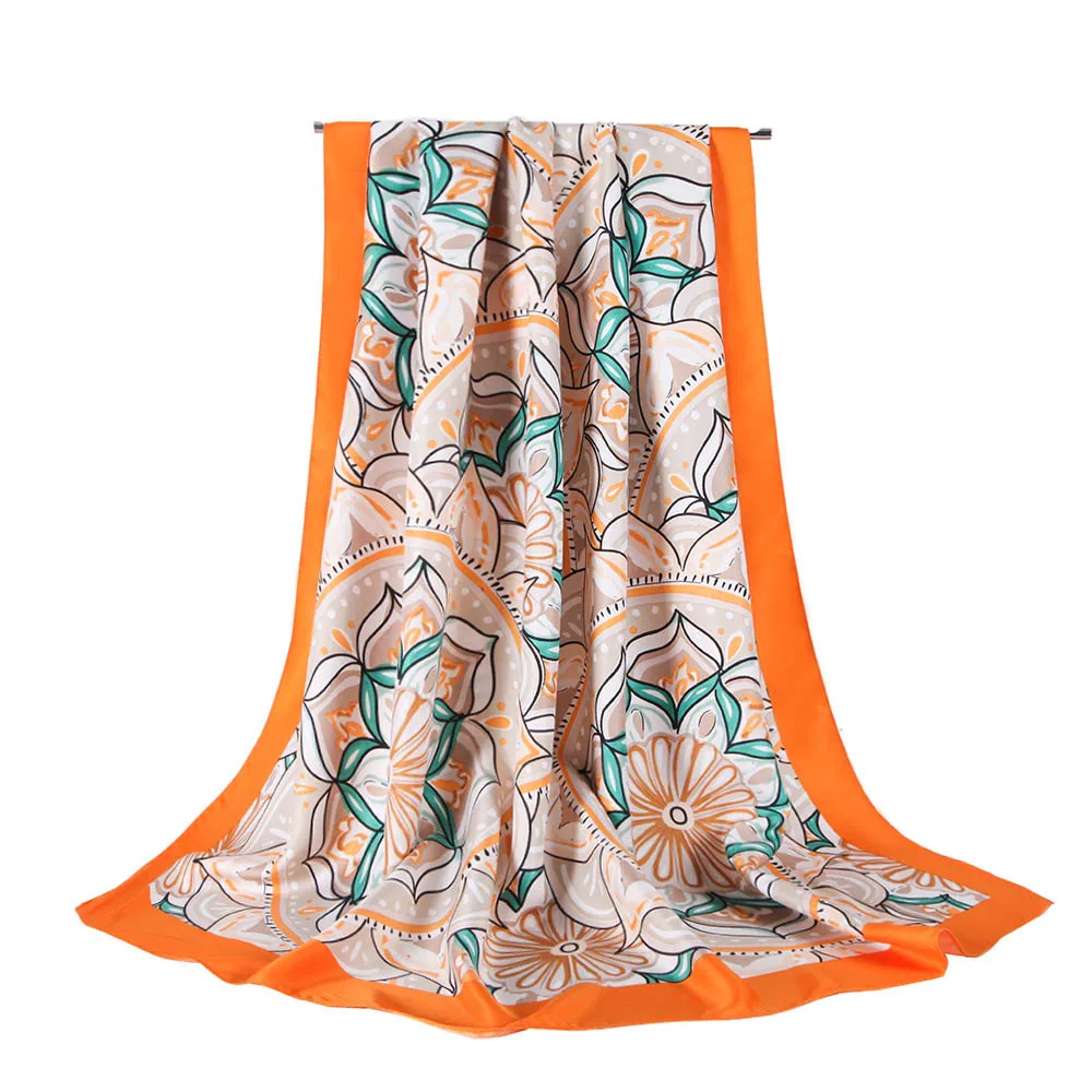 Женский хлопковый шарф с принтом FS зеленый или оранжевый пляжный цветочным