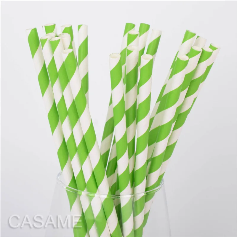 green Stripe Рождественская одноразовая бумажная соломинка для питья полосатая соломенная детская Свадебная душевая декорация подарочные вечерние принадлежности для мероприятий - Цвет: green Stripe