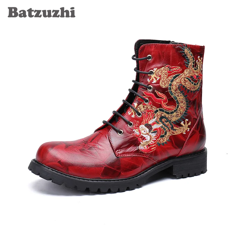 Batzuzhi Cool Boots Men Lace-up Genuine Leather Ankle Motorcycle Biker Combat Botas Hombre Black or Big Size 46