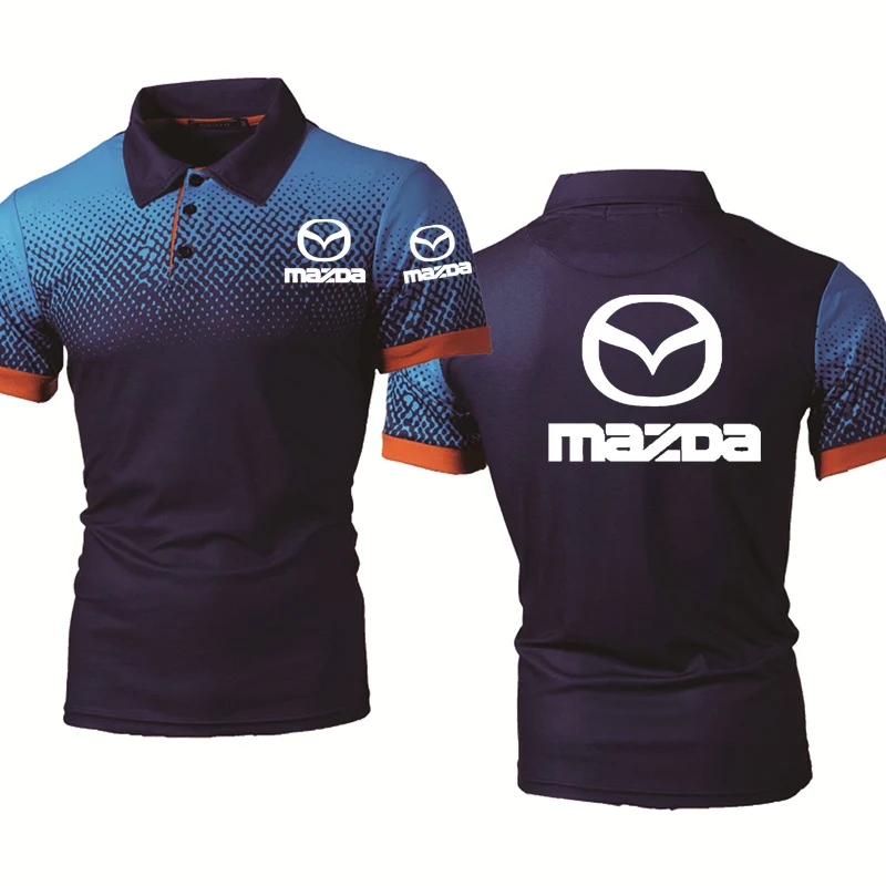 

Summer NEW Men's POLO shirt Mazda Car Logo Casual cotton Gradient lapelNeck High quality Round Neck Men's short sleeve