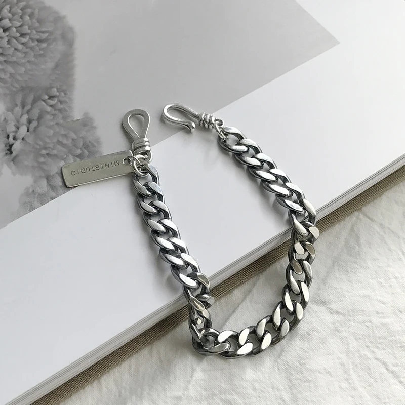 

Korean S925 sterling silver N shape flat chain antique retro personality bracelet handmade Thai silver color vintage bracelet
