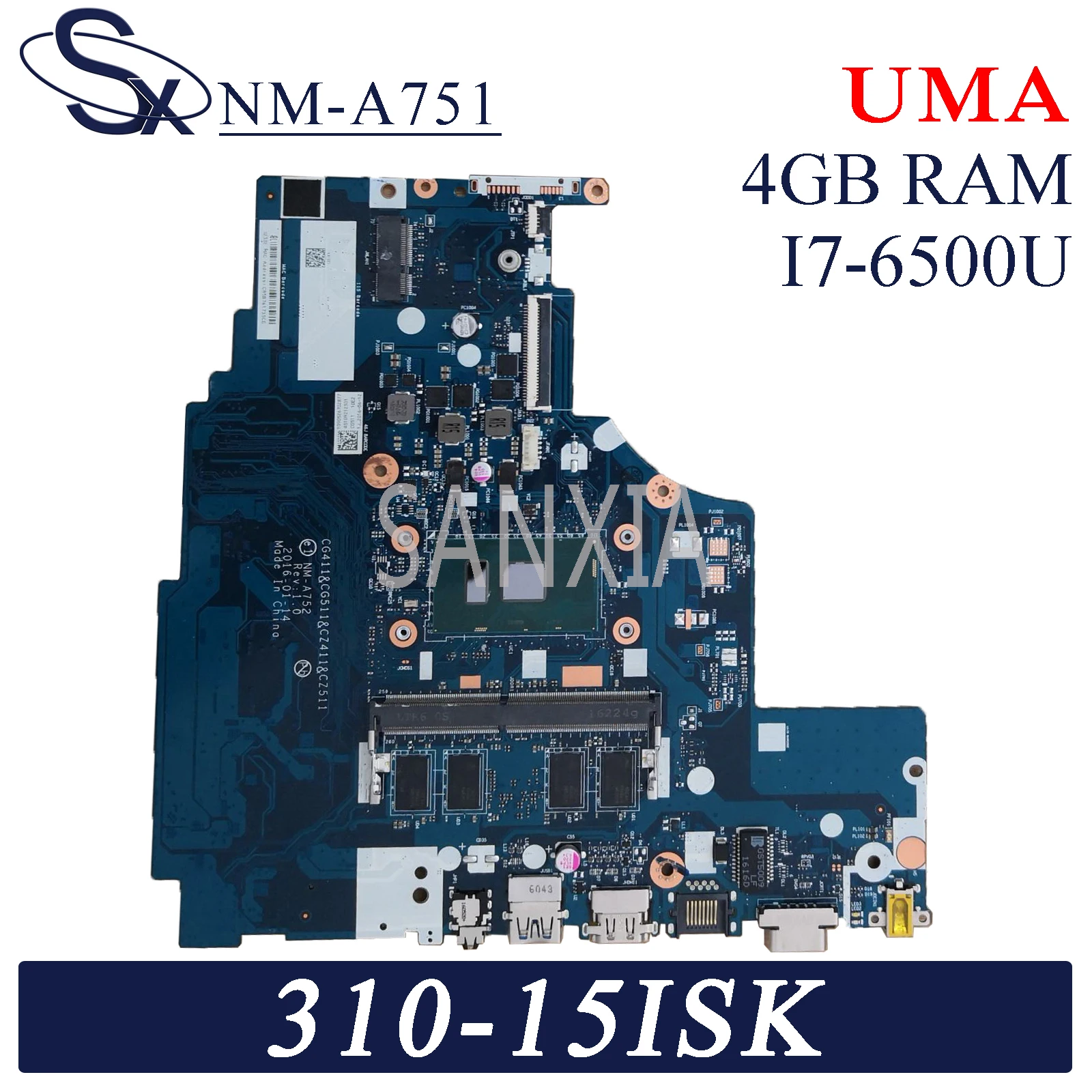 

KEFU NM-A752 Laptop motherboard for Lenovo 310-15ISK 310-15IKB original mainboard 4GB-RAM I7-6500UUMA