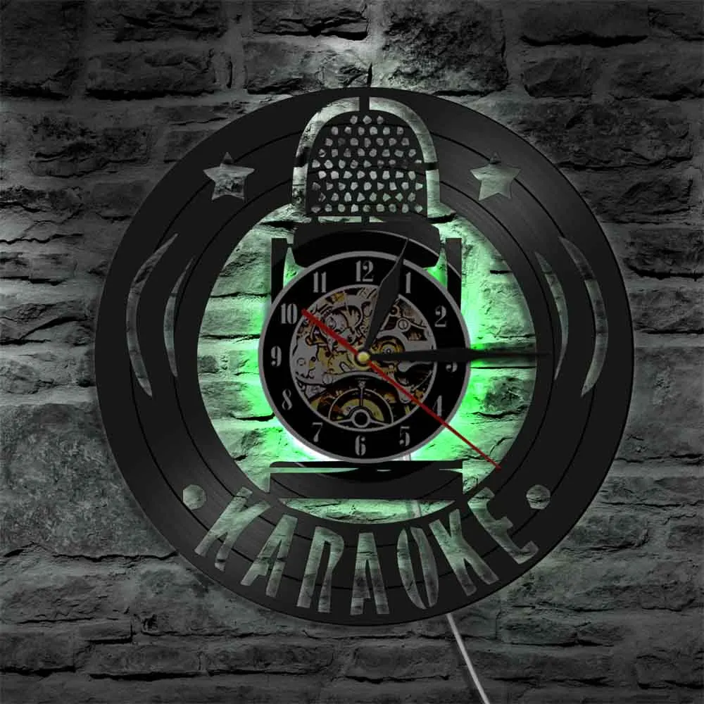 Настенные часы со звездами для караоке микрофоном пения любителей вечерние