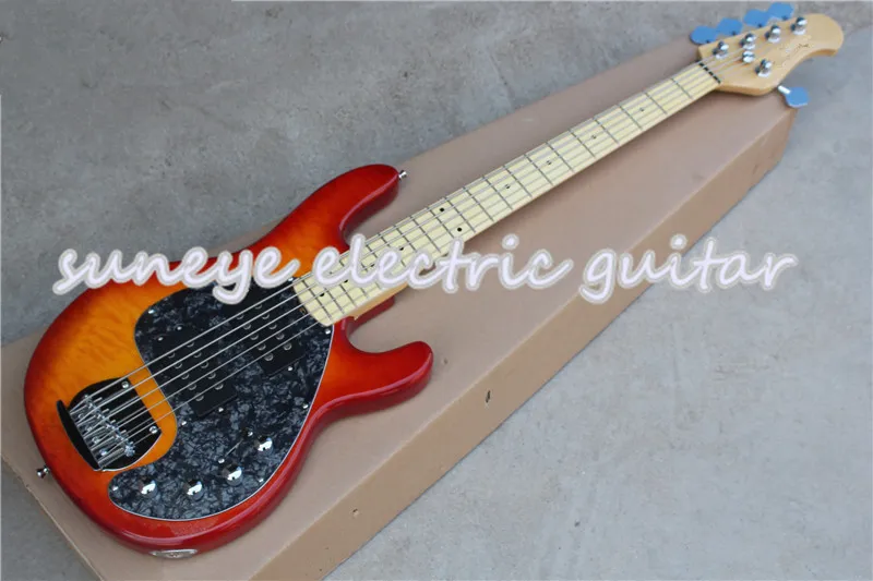 Горячая продажа вишневая электрическая бас гитара 5 струнная музыкальная