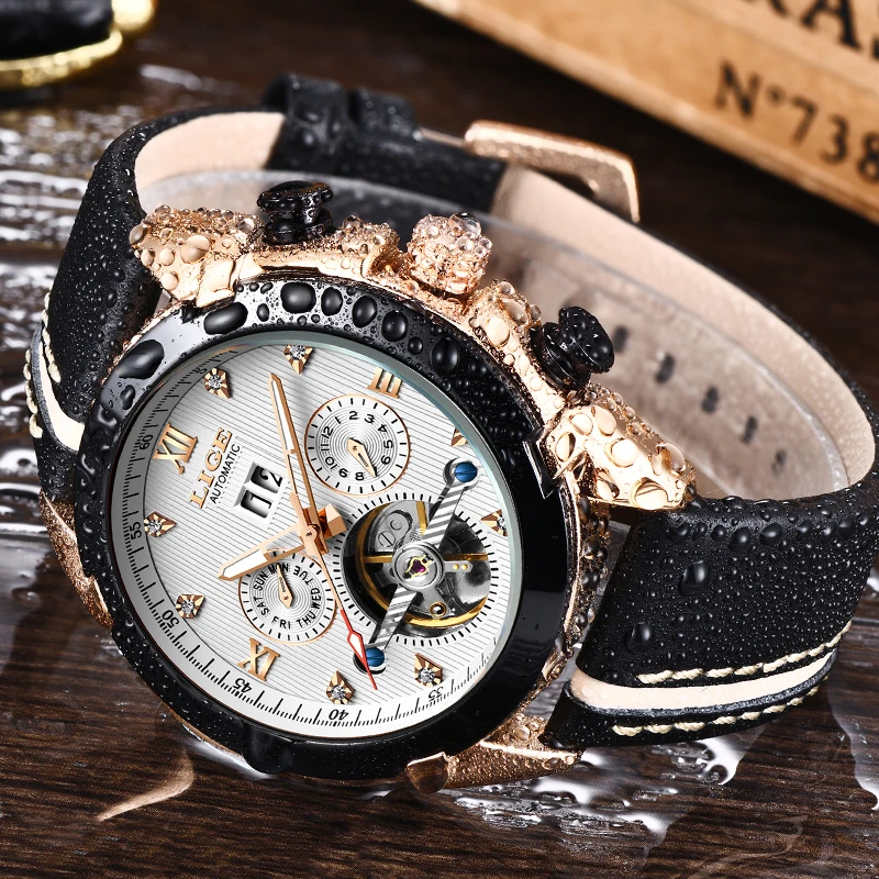 LIGE для мужчин s часы модные автоматические механические Топ Роскошные Алмаз