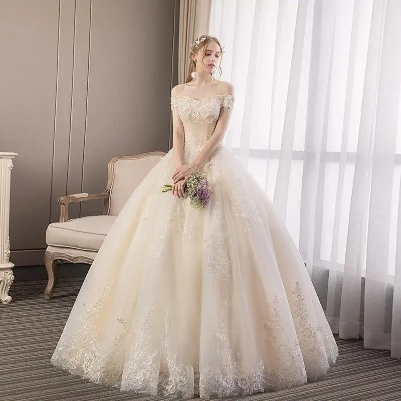 Vestido De Noiva, сексуальное бальное платье цвета шампанского с v-образным вырезом и открытыми плечами, яркое свадебное платье принцессы, Robe De Mariee F - Цвет: Шампанское