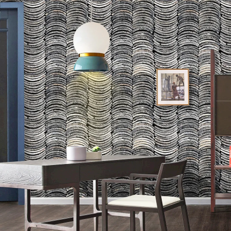 

Vintage Nostalgic Tiles Wallpapers Chinese Style Hotel Restaurant Teahouse Cafe Decorative PVC Self Adhesive Wall Paper Stickers