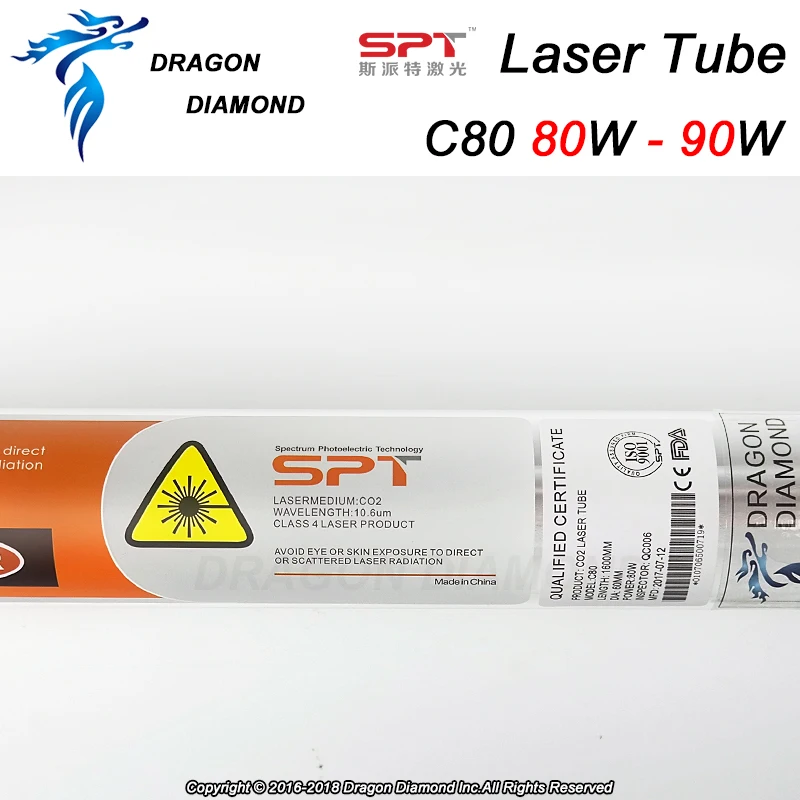 SPT C80 80 Вт CO2 лазерная трубка Деревянный чехол коробка упаковка металлическая головка диаметр. 60 мм Длина 1600 мм для Co2 лазерная резка, гравировальный станок