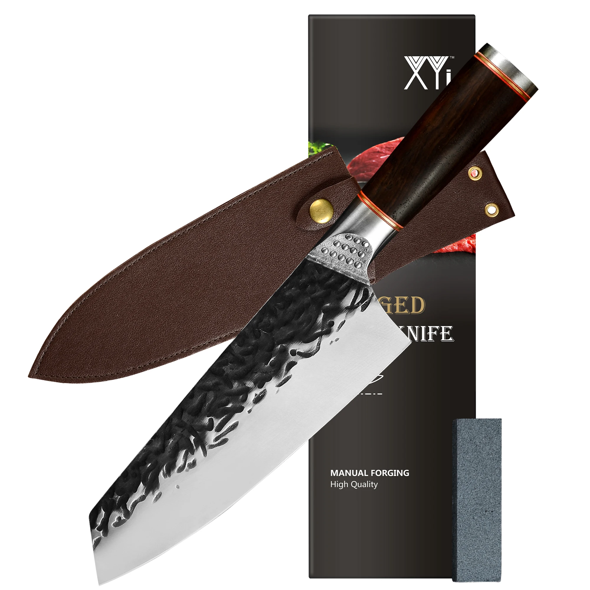 

XYj Chef's Knife Professional Kitchen Knives with Sheath Stainless Steel 7-Inch Cleaver Vegetable Knife with Ergonomic Handle