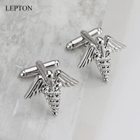 lepton caduceus medical cufflinks for men male medical student md physician high quality silver color doctor cufflink best gift