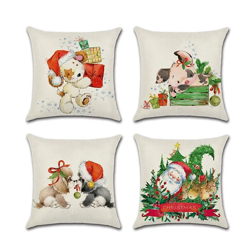 

Christmas Santa Claus Cute Dog Pillowcase Home Decor Cushion Cover Funda Cojin Housse de Coussin Cojines Pillow Case Covers