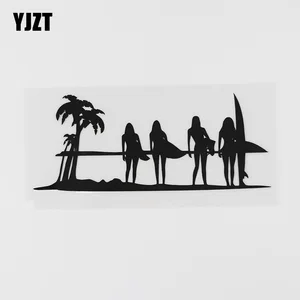 YJZT 15,2 см x 6,3 см Виниловая наклейка на автомобиль закат океана для девочек, Волна серфинга, чернаясеребристая, 8A-0824
