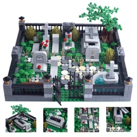 cemetery building block grave tombstone model moc city accessories plants flowers skeleton halloween toys for children gift w326