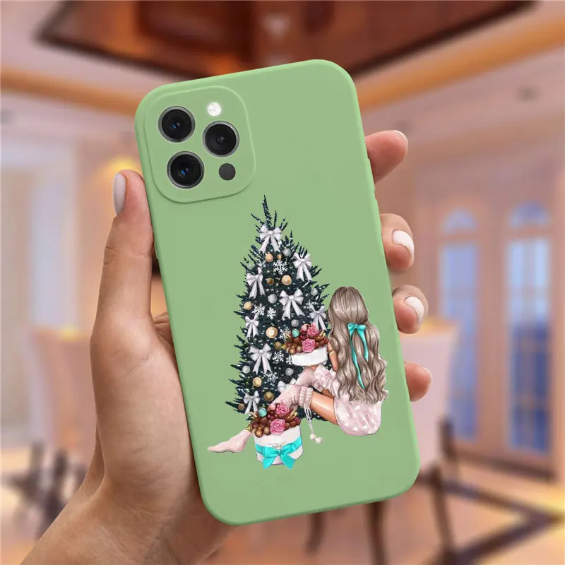 Christmas and New Year gift greenPhone Case For iPhone 14 Pro 11 13 Pro Max 12 mini XS XR 6S 8 7 Plus fashion girl Cover Fundas